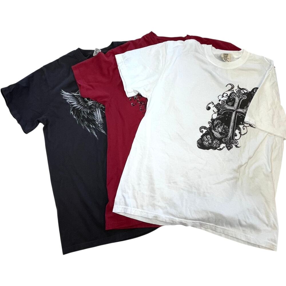 Comfort Colors Mens Graphic T Shirt Lot Christian Cross Faith Large 3 Pack